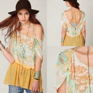 Free People Floral Sheer Boho Tunic/Dress Orange & Green size Medium